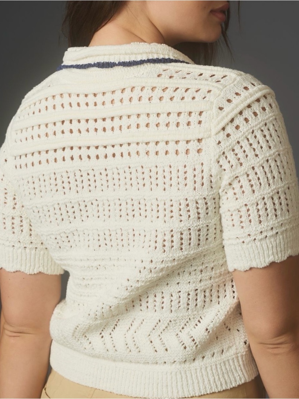 Anthropologie | Maeve Short-Sleeve Open-Stitch Polo Cardigan Sweater | Size: SM - Picture 6 of 7